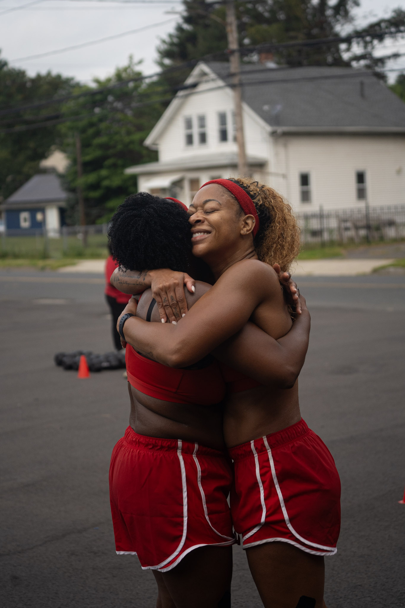 Athletes celebrating together